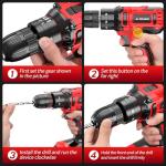 20V Cordless Drill, Electric Power Drill Set with Battery Charger, 3/8” Keyless Chuck, 2 Variable Speed, 18+3 Torque, 72pcs Driver Bits and Belt Hook, Red