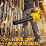 Nelhalt 20V Cordless Leaf Blower, Max 600 CFM/125 MPH Turbo Boost Mode Compatible with DeWALT 20V Max Battery, Brushless Motor, Ergonomic 3.6LBS for Driveway & Yard, Tool Only