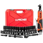 LLNDEI 3/8" 58Pcs Cordless Electric Ratchet Wrench Set with Socket Set,12V High Capacity Electric Wrench(40FT-LBS(55N.M)) with Adjustable Speed,etc, LED Light for Battery.