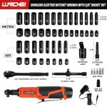 LLNDEI 3/8" 58Pcs Cordless Electric Ratchet Wrench Set with Socket Set,12V High Capacity Electric Wrench(40FT-LBS(55N.M)) with Adjustable Speed,etc, LED Light for Battery.