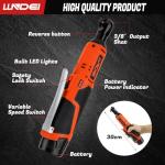 LLNDEI 3/8" 58Pcs Cordless Electric Ratchet Wrench Set with Socket Set,12V High Capacity Electric Wrench(40FT-LBS(55N.M)) with Adjustable Speed,etc, LED Light for Battery.