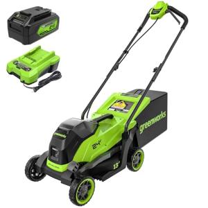 Greenworks 24V 13" Brushless (Push) Cordless Lawn Mower, 4.0Ah Battery and Charger