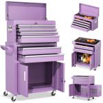 INTERGREAT 8 Drawers Tool Chest, 42'' Large Rolling Tool Chest with Drawers, Detachable Top Tool Box, Tool Cabinet for Repair Room,Warehouse, Rolling Tool Box with Hooks,Tray Divider,Liners(Purple)