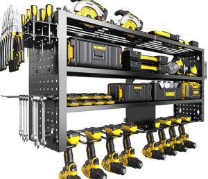 RacKeaLsi Large Power Tool Organizer Wall Mount, 4 Layer Garage Storage Cordless Tool Organizer with 8 Drills Holder, Heavy Duty Premium Metal Load 400 lbs, Ideal Garage Organization Gifts for Men