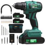 INSPIRITECH 20V Cordless Brushless Power Drill Set with 2 Batteries and Charger,3/8-Inch Chuck Electric Drill-Driver,22 Torque Setting,Drilling/Driver Bits and Tool Bag Included