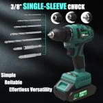INSPIRITECH 20V Cordless Brushless Power Drill Set with 2 Batteries and Charger,3/8-Inch Chuck Electric Drill-Driver,22 Torque Setting,Drilling/Driver Bits and Tool Bag Included