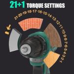 INSPIRITECH 20V Cordless Brushless Power Drill Set with 2 Batteries and Charger,3/8-Inch Chuck Electric Drill-Driver,22 Torque Setting,Drilling/Driver Bits and Tool Bag Included