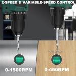 INSPIRITECH 20V Cordless Brushless Power Drill Set with 2 Batteries and Charger,3/8-Inch Chuck Electric Drill-Driver,22 Torque Setting,Drilling/Driver Bits and Tool Bag Included