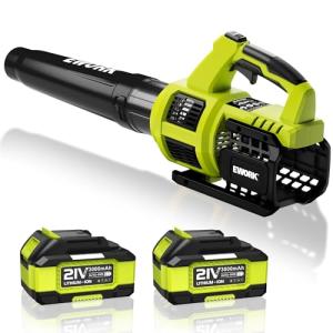 EWORK 21V Cordless Leaf Blower, Powerful Turbo Mode & 550 CFM, 2×3.0Ah Batteries & Fast Charger, Lightweight Electric Leaf Blowers for Lawn Care, Patio, Leaves & Dust