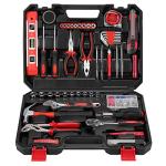 Yougfin 120 Piece Tool Set General Household Hand Kit with Plastic Toolbox Storage Case Red & Black