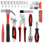 Yougfin 120 Piece Tool Set General Household Hand Kit with Plastic Toolbox Storage Case Red & Black