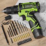 Cordless Drill Set,12V Power Drill Driver 3/8" Keyless Chuck with 42 Acessories, Built-in LED Light, 25+1 Position, Electric Drill for Home DIY Projects (Green)
