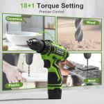 Cordless Drill Set,12V Power Drill Driver 3/8" Keyless Chuck with 42 Acessories, Built-in LED Light, 25+1 Position, Electric Drill for Home DIY Projects (Green)