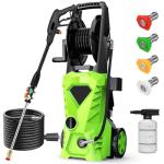 5000PSI Electric Pressure Washer - 2025 New Electric Power Washer with Upgraded 33ft Pressure Washer Hose Reel, Foam Cannon, 4 Nozzle Set, Power Washer for House/Patios/Car/Fence, Green