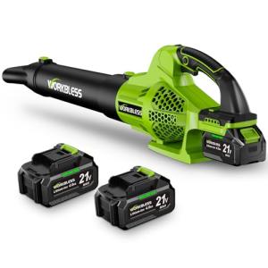 WorkBless Leaf Blower Cordless, 21V Electric Leaf Blower with 2 x 4.0Ah Batteries and Fast Charger, 22000RPM & 6 Speed Adjustable Blower for Lawn Care, Patio Cleaning, Dust, Snow Care(Green)