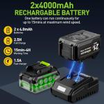 WorkBless Leaf Blower Cordless, 21V Electric Leaf Blower with 2 x 4.0Ah Batteries and Fast Charger, 22000RPM & 6 Speed Adjustable Blower for Lawn Care, Patio Cleaning, Dust, Snow Care(Green)