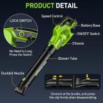 WorkBless Leaf Blower Cordless, 21V Electric Leaf Blower with 2 x 4.0Ah Batteries and Fast Charger, 22000RPM & 6 Speed Adjustable Blower for Lawn Care, Patio Cleaning, Dust, Snow Care(Green)