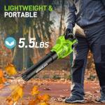 WorkBless Leaf Blower Cordless, 21V Electric Leaf Blower with 2 x 4.0Ah Batteries and Fast Charger, 22000RPM & 6 Speed Adjustable Blower for Lawn Care, Patio Cleaning, Dust, Snow Care(Green)
