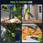 WorkBless Leaf Blower Cordless, 21V Electric Leaf Blower with 2 x 4.0Ah Batteries and Fast Charger, 22000RPM & 6 Speed Adjustable Blower for Lawn Care, Patio Cleaning, Dust, Snow Care(Green)