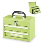 WORKPRO Portable Mini Tool Box, 2 Drawers Metal Tool Chest with Ball Bearing Slides, Top Storagewith Latch, Ergonomic Carrying Handle, Mechanic Toolbox with PVC Liners and PP Feet Pads
