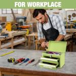 WORKPRO Portable Mini Tool Box, 2 Drawers Metal Tool Chest with Ball Bearing Slides, Top Storagewith Latch, Ergonomic Carrying Handle, Mechanic Toolbox with PVC Liners and PP Feet Pads