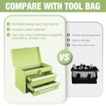 WORKPRO Portable Mini Tool Box, 2 Drawers Metal Tool Chest with Ball Bearing Slides, Top Storagewith Latch, Ergonomic Carrying Handle, Mechanic Toolbox with PVC Liners and PP Feet Pads
