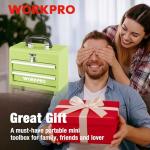 WORKPRO Portable Mini Tool Box, 2 Drawers Metal Tool Chest with Ball Bearing Slides, Top Storagewith Latch, Ergonomic Carrying Handle, Mechanic Toolbox with PVC Liners and PP Feet Pads