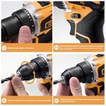 Aowei 20V Brushless Cordless Lithium-Ion Drill Set, Compact Design, Yellow Rechargeable Lithium-Ion Drill Kit, including 2.0Ah Battery, Charger and 3/8-inch Keyless Chuck