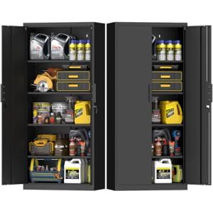 STEELIST Metal Garage Storage Cabinets, Lockable Tall Cabinet for Tools, 70.87" H Vertical File Cabinets with Doors and Shelves, Large Tool Cabinet for Basement, School, Black