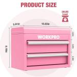 WORKPRO Mini Metal Tool Box with 2 Drawers and Top Storage, Small Tool Chest with PVC Liners and PP Feet Pads, Cold Rolled Steel Toolbox with Magnetic Tab - Pink Ribbon