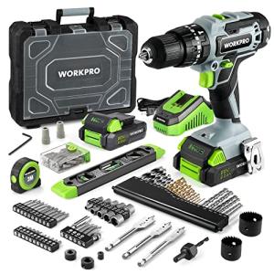 WORKPRO 20V 3-in-1 Cordless Drill Set with 102 PCS Acessories, Electric Screwdriver/Impact Drill Driver/Power Drill and Bits, Cordless Drill with Battery and Charger, 1/2" Chuck, Built-in LED