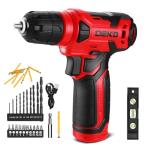 DEKOPRO 8V Cordless Drill, Drill Set with 3/8"Keyless Chuck, 42pcs Acessories, Built-in LED, Type-C Charge Cable, Red Power Drill for Drilling and Tightening/Loosening Screws