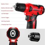 DEKOPRO 8V Cordless Drill, Drill Set with 3/8"Keyless Chuck, 42pcs Acessories, Built-in LED, Type-C Charge Cable, Red Power Drill for Drilling and Tightening/Loosening Screws