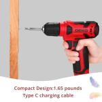 DEKOPRO 8V Cordless Drill, Drill Set with 3/8"Keyless Chuck, 42pcs Acessories, Built-in LED, Type-C Charge Cable, Red Power Drill for Drilling and Tightening/Loosening Screws