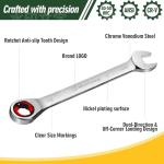 8-Piece Ratcheting Combination Wrench Set, Matte Silver Finish, SAE 5/16-3/4 in, 72-Tooth Ratchet Gears, 5° Swing Arc, Anti-Slip Tooth Design, Cr-V Steel, Full Chrome Plated, Foldable Storage Pouch