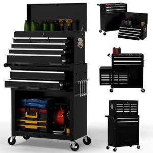 On Shine 8 Drawer Rolling Tool Chest, Large Capacity Rolling Tool Box with Wheels, Locking Mechanical Tool Chest, Portable Tool Box with Sliding Drawers for Garage Workshop and Tool Room (Black)