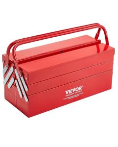 VEVOR Metal Tool Box, 18-inch, 3-Tier 5-Tray Portable Folding Tool Chest Organizer with Handle & Lock Hole, Powder Coated Steel, Cantilever Toolbox for Household Factory Warehouse Repair Shop, Red