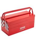 VEVOR Metal Tool Box, 18-inch, 3-Tier 5-Tray Portable Folding Tool Chest Organizer with Handle & Lock Hole, Powder Coated Steel, Cantilever Toolbox for Household Factory Warehouse Repair Shop, Red