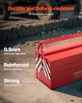 VEVOR Metal Tool Box, 18-inch, 3-Tier 5-Tray Portable Folding Tool Chest Organizer with Handle & Lock Hole, Powder Coated Steel, Cantilever Toolbox for Household Factory Warehouse Repair Shop, Red