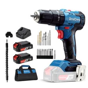 Dong Cheng 20V Brushless Heavy-duty Impact Drill, 443 in-lbs, 27000 IPM, 1/2" Keyless Metal Chuck, 20+1+1 Clutch, Cordless Hammer Drill with 2 Battery Kit for Drilling Brick Wall, Metal, Wood