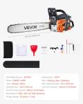 VEVOR 20inch 62CC Gas Powered Chainsaw, 3.8 HP 2 Stroke Engine Gas Power Chainsaws with Non-Slip Handle, Gas Chainsaws with Dual Fuel Tanks, For Wood Cutting, Tree Trimming, and Land Clearing