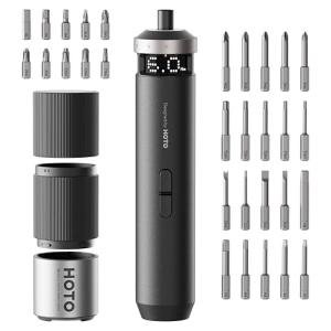 HOTO PixelDrive Electric Screwdriver, Smart Display, 6 Torque Settings, 0.5 to 6 N·m, 1/4'' Hex 30 Bits, LED Light, 2000 mAh Rechargeable Cordless Screwdriver Set for Electronics, Home Repair