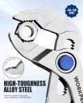 WORKPRO Mini Water Pump Pliers, 4-Inch Groove Joint Pliers, Fast Adjustable Tongue and Groove Pliers with 15-Position Push-Lock, V-Jaw for Multi-Surface Grip, Ideal for Tight Spaces and Versatile Use