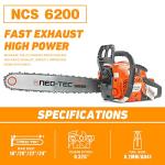 NEO-TEC 20 Inch Chainsaw, 62CC Power Chain Saws Gas Powered 2 Stroke Handed Petrol Gasoline Chain Saw for Cutting Wood Outdoor Garden