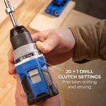 Kreg 20V Ionic Drive 1/2" Compact Drill, 20V Blue Ion Charger & 2Ah Battery Pack - Professional Cordless Drill with Compact Design - For Woodworking & Everyday DIY Applications - KPTBDR050A