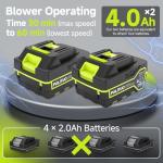 Leaf Blower Cordless with 2X 4.0Ah Batteries and Charger, 60Mins Lasting 150MPH Lightweight Cordless Blower, Small Electric Leaf Blowers for Lawn Care, Patio, Yard, Leaves, Grass and Snow