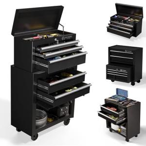 Olympia Tools Tool Chest Cabinet with Drawer - Tool Box with Ball Bearing Fully Extendable Drawers Garage Storage Tools & Equipment (26.5IN Combo Rolling Tool Chest)