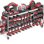 Shomextol 49.8" W Super Large Power Tool Organizer Wall Mount,4-Layer Heavy Duty Tool Storage with 18 Cordless Drill Holder,600 lb Capacity Garage Organization for Garage and Workshop (Black)