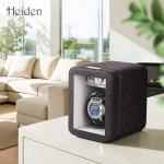 Heiden Monaco Watch Winder - Automatic Watch Winder for Automatic Watches, Rolex - Black Leather - Battery Powered or AC Adapter, 12 Program Settings, Diamond Stitched Vegan Leather