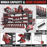 Shomextol 49.8" W Super Large Power Tool Organizer Wall Mount,4-Layer Heavy Duty Tool Storage with 18 Cordless Drill Holder,600 lb Capacity Garage Organization for Garage and Workshop (Black)